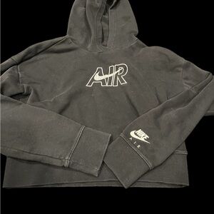 Nike Air Girl's Cropped Hoodie Black with Embroidered AIR & Swoosh‎ Large